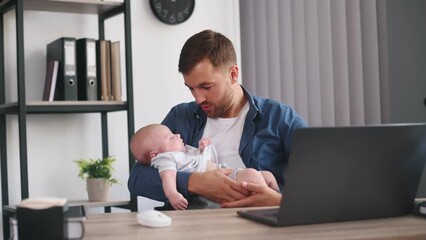 Sticker - Sitting by the table and talking to the baby. Father is at home.