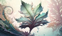 Beautiful Background He Made Of Fractal Leaves Watercolor Graphic Styles, Generative AI