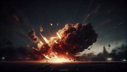 Poster - Huge explosion at night. Generative AI