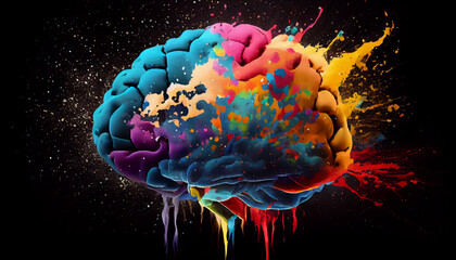 Concept art of a human brain exploding with knowledge and creativity. Generative ai