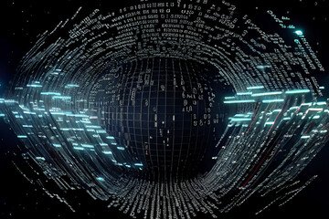 5G internet and big binary data flying around the planet connecting business illustration made with generative AI