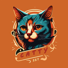 cute cat logo retro vintage vector art