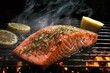Salmon steak on the grill