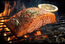 Salmon steak on the grill