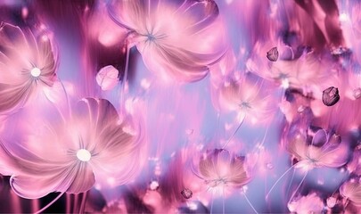 Sticker -  a bunch of flowers that are in the air with a sky background.  generative ai