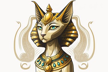 Sticker - Bastet's role in ancient Egypt is depicted against a white background. The ancient Egyptians worshiped a deity named Bastet. Generative AI