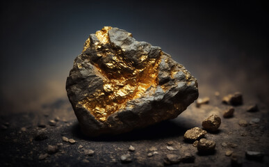gold nugget, large and with a rough rocky look. concept of gold mining and prospecting. illustrative