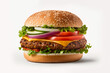 © KEA - A delicious burger hamburger cheeseburger  or veggie burger on a white background. Generative AI