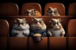 Hamsters family watching a movie at the cinema. Generative AI