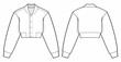 Cropped ladies' Bomber Jacket fashion technical drawing template. varsity jacket, Jacket Illustration. front and back view, white color, women, mockup.