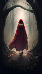 Red Cloak, Red Blood girl in the forest  hall-ai generative