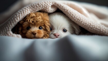  Cute puppies under the blankets, Generative AI