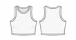cropped tank top with a Round neckline-Unlined- Slim fit- Slip-on style- Sleeveless women's top, Front, and back fashion flat sketch. CAD mockup Technical drawing,  artwork