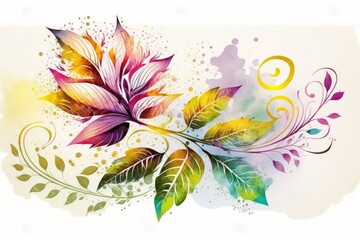 Poster - A lovely watercolor illustration of a digital flower motif. Traditional methods of creation. Illustration for use in the design of wrapping paper, covers, fabrics, and other textiles. Generative AI