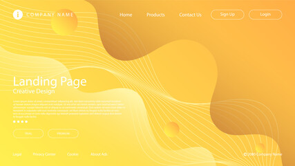 Wall Mural - Modern Abstract Website Landing Page Background Fluid Liquid Wave Lines and Orange Yellow Gradient Color