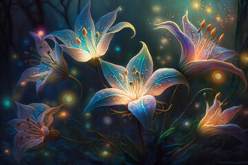 Wall Mural - fantasy field with colorful flowers close up