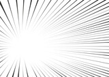 Fototapeta Do przedpokoju - Manga radial speed lines for comic effect. Motion and force action focus flash strip lines for anime comic book. Vector background illustration of black ray manga speed frame or splash and explosion.