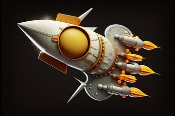 Poster - very close. illuminated illustration of a missile. the rocket is made of metal and plastic and has i