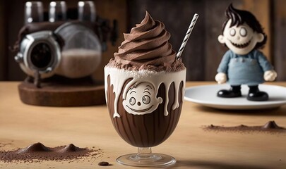 Sticker -  a chocolate milkshake with a face drawn on it.  generative ai