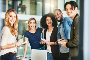 Aufkleber - Were the most productive department here. Portrait of a group of happy colleagues having a meeting at work.