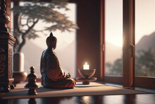 Buddha Statue Mediation And Zen Concept Religion Yoga Spirituality, Chakras, Generative Ai