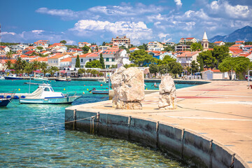 Town of Novalja waterfront and turquoise sea view, Pag island