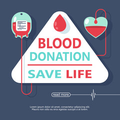 Wall Mural - Blood bag with a heart. blood donation day for poster, banner, card, and background.vector illustrator flat design concept.	