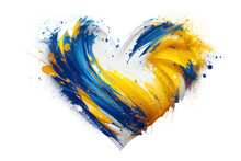 Blue And Yellow Abstract Heart Paint Splatter. Symbol Of Ukraine Love On White Background, War In Ukraine. Transparent Png. Generative Ai