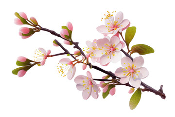 pink spring cherry blossom. cherry tree branch with spring pink flowers isolated on white. transpare