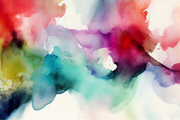 Poster - Bright watercolor colored stain drips. Abstract illustration on a white background. Banner for text, grunge element for decoration. Generative ai