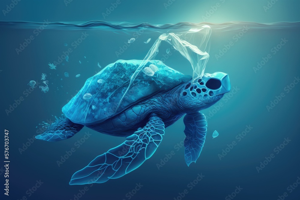 Turtle Sea Pollution Drawind Water pollution problem symbolized by a turtle chowing down on a ...