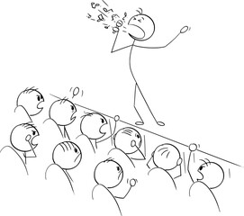 Poster - Singer Singing, Audience is Unhappy, Vector Cartoon Stick Figure Illustration