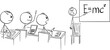 Genius Child Teacher Teaching Students , Vector Cartoon Stick Figure Illustration