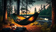 Hammock Or Camping On The Beach During Beautiful Sunset
