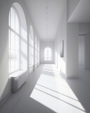 Fototapeta Perspektywa 3d - White Loft Style Apartment with bright sunlight and shadows. 