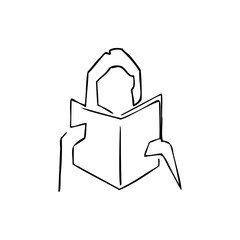 Poster - Man with open book sketch vector illustration on a transparent background