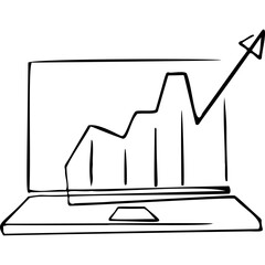 Poster - Laptop with a diagram extending beyond the screen sketch hand draw