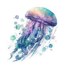 Jellyfish In The Sea Watercolor