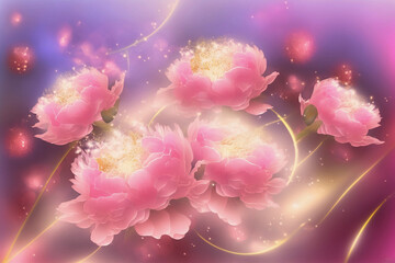 Wall Mural - fantasy blooming pink flowers in glitter