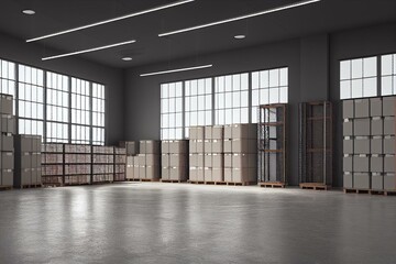 new warehouse furniture. racks with shelves inside building. warehouse adjustable shelves. concept o