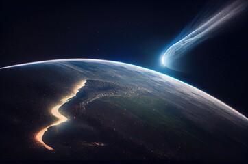 Poster - Comet And Space Passing Earth Generative AI