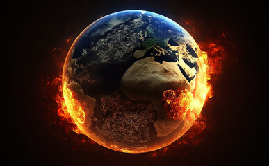 planet earth on fire in outer space. generative ai