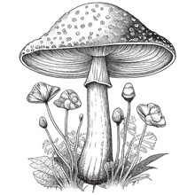 Hand Drawn Engraving Pen And Ink Mushroom Vintage Vector Illustration