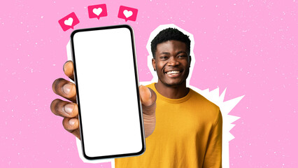 Poster - Handsome african american guy showing cell phone with white screen