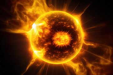 Poster - Close Up Of The Sun With Solar Flares Illustration Generative AI