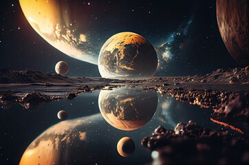 Poster - View Of Solar System From A Planet Illustration Generative AI