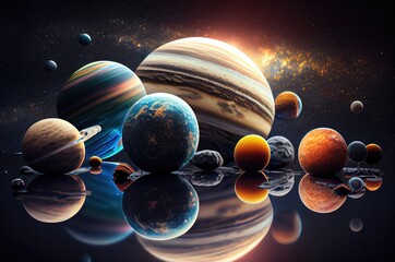 Poster - View Of Solar System Condensed Illustration Generative AI