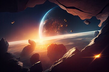 Poster - Traveling Through Space Through Asteroid Field Generative AI
