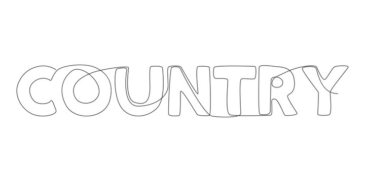 One continuous line of Country word. Thin Line Illustration vector concept. Contour Drawing Creative ideas.