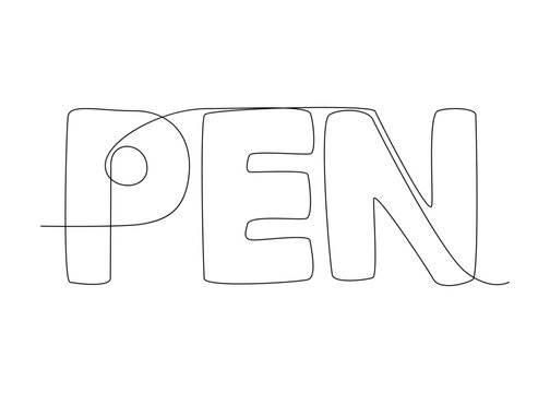 One continuous line of Pen word. Thin Line Illustration vector concept. Contour Drawing Creative ideas.